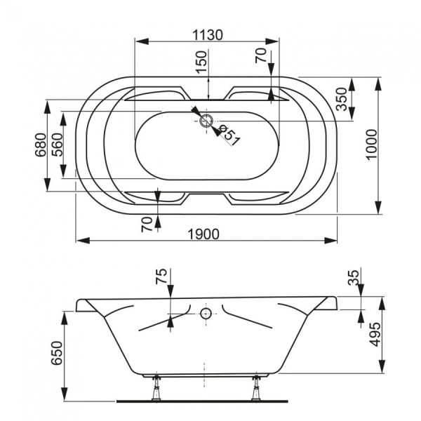 Акриловая ванна Vagnerplast Gaia (190x100) VPBA191GAI7X-04